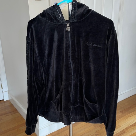 Apple Bottoms size 2X black velour zip hoodie with sequins fits 14-16 - Picture 3 of 16